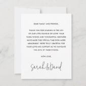 Modern script nieuwe baby dank u foto aankondiging (Achterkant)