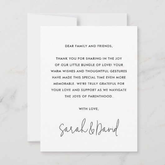 Modern script nieuwe baby dank u foto aankondiging (Achterkant)