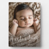 Modern script nieuwe baby naam datum foto fotoplaat (voorkant)
