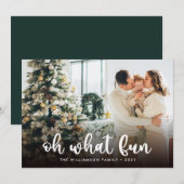 Modern Script Oh What Fun Foto Kerstmis Kaart (Voorkant / Achterkant)