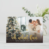 Modern Script Oh What Fun Foto Kerstmis Kaart (Staand voorkant)