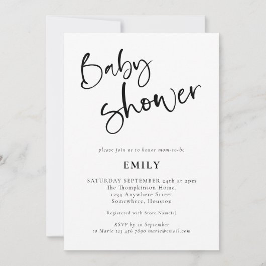 Modern script om het even welk Baby shower kleur Kaart (Voorkant)