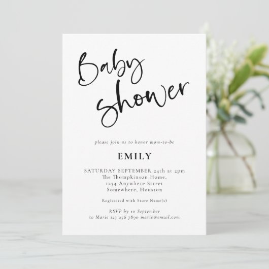 Modern script om het even welk Baby shower kleur Kaart (Staand voorkant)