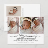 Modern script onze kleine wonderfoto's geboorte aankondigingskaart (Voorkant / Achterkant)