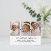 Modern script onze kleine wonderfoto's geboorte aankondigingskaart (Staand voorkant)