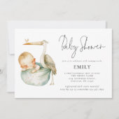 Modern Script Ooievaar en Baby shower Kaart (Voorkant)