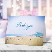 modern script op het strand van Californië Bedankkaart