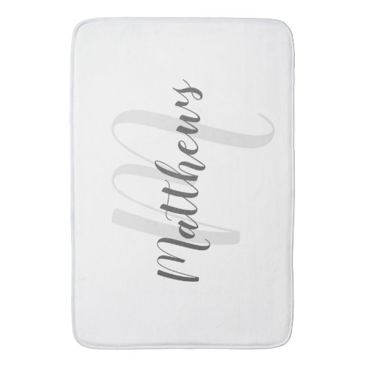 Modern script - op maat gemaakt monogram & naam va badmat (Voorkant Verticaal)