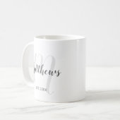 Modern script - op maat gemaakt monogram & naam va koffiemok (Voorkant links)