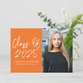 Modern Script Oranje Foto Afstudeerfeest Kaart (Staand voorkant)