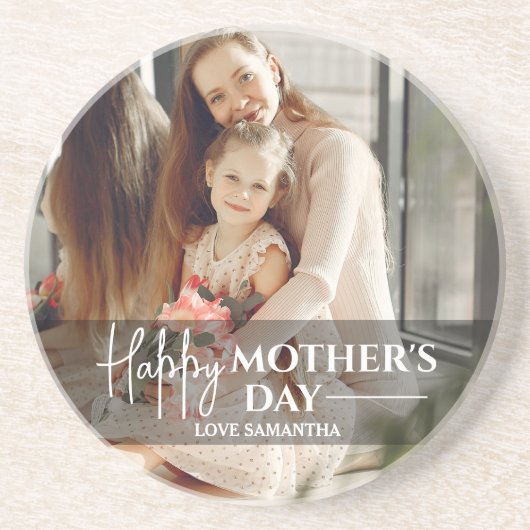 Modern Script Overlay 1 foto Happy Mothers Day Zandsteen Onderzetter (Voorkant)