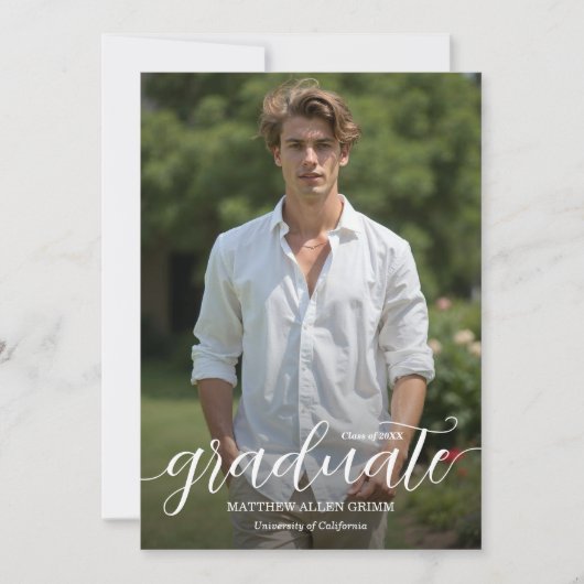 Modern Script Overlay Photo Afstuderen Aankondiging (Voorkant)