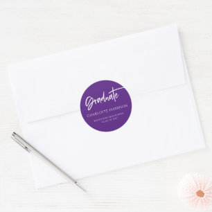 Modern Script Paars Afstuderen Ronde Sticker