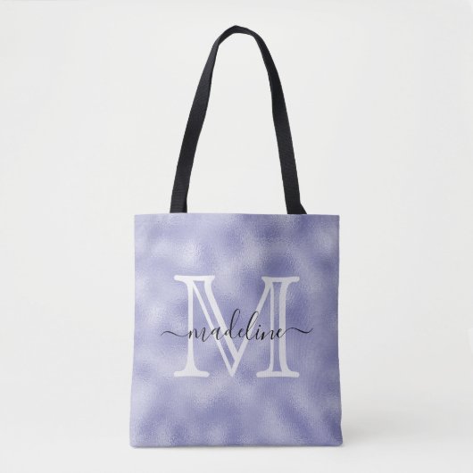 Modern Script Paars Foil Monogram Tote Bag (Voorkant)