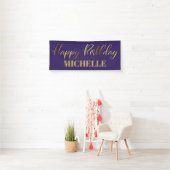Modern Script Paars Goud Gefeliciteerd Spandoek (Insitu)