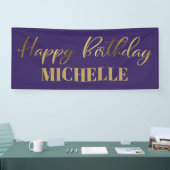 Modern Script Paars Goud Gefeliciteerd Spandoek (Beurs)