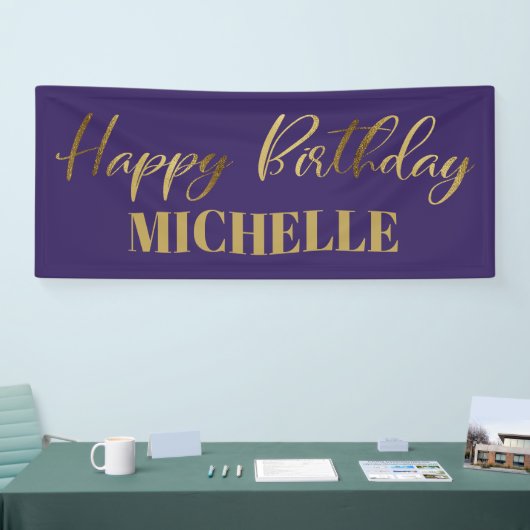 Modern Script Paars Goud Gefeliciteerd Spandoek (Beurs)