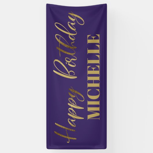 Modern Script Paars Goud Gefeliciteerd Spandoek (Verticaal)