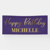 Modern Script Paars Goud Gefeliciteerd Spandoek (Horizontaal)
