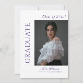 Modern Script Paars Photo Afstuderen Kaart (Voorkant)