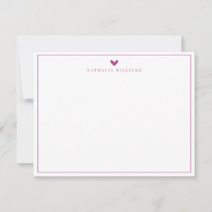 Modern Script Paars Viooltje Hart Rand Monogram Notitiekaartje