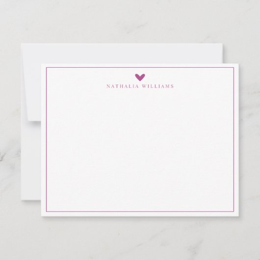 Modern Script Paars Viooltje Hart Rand Monogram Notitiekaartje (Voorkant)