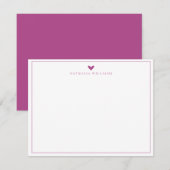 Modern Script Paars Viooltje Hart Rand Monogram Notitiekaartje (Voorkant / Achterkant)