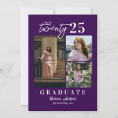 Modern Script Paarse 3 Photo Collage Afstuderen Aankondiging (Voorkant)