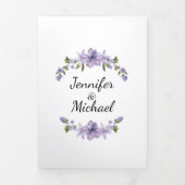 Modern script paarse Bloemen 5 foto's bruiloft Drieluik Uitnodiging (Cover)