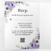 Modern script paarse Bloemen 5 foto's bruiloft Drieluik Uitnodiging (Binnenzijde eerst)