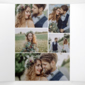 Modern script paarse Bloemen 5 foto's bruiloft Drieluik Uitnodiging (Binnenkant midden)