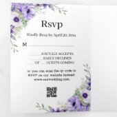 Modern script paarse Bloemen 5 foto's bruiloft Drieluik Uitnodiging (Binnenzijde eerst)