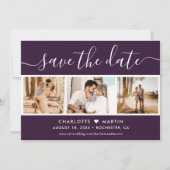 Modern Script Paarse bruiloft 4 Foto Save The Date (Voorkant)