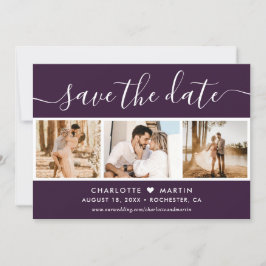 Modern Script Paarse bruiloft 4 Foto Save The Date