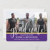 Modern Script Paarse en Gold 4 Photo Afstuderen Aankondiging (Voorkant)