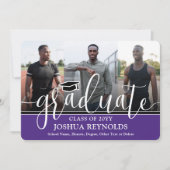 Modern Script Paarse en Wit 4 Foto Afstuderen Aankondiging (Voorkant)
