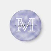 Modern Script Paarse Folie Monogram Kitchen Magneet (Voorkant)