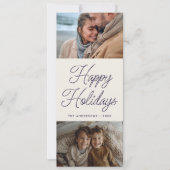 Modern script Paarse twee foto's hoge kerst Feestdagenkaart (Voorkant)