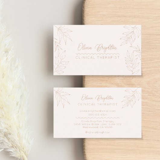 Modern Script Pale Tan Peach Therapist Visitekaartje