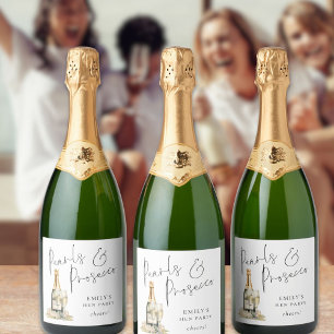 Modern Script Parels Prosecco juicht hen feest Sparkling Wijnetiket