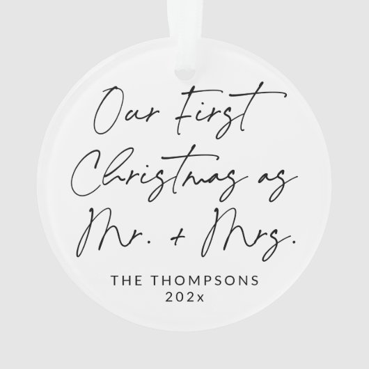 Modern Script Pas getrouwd eerste kerst Ornament (achterkant)