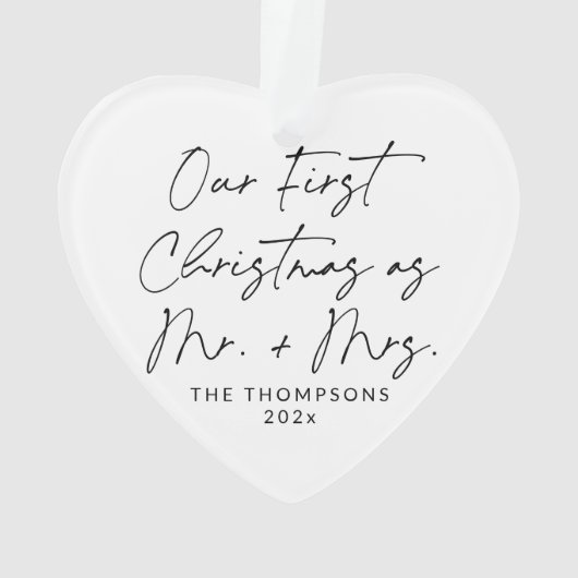 Modern Script Pas getrouwd eerste kerst Ornament (achterkant)