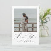 Modern Script Pas getrouwd Feestdagen Beach Foto Bedankkaart (Staand voorkant)