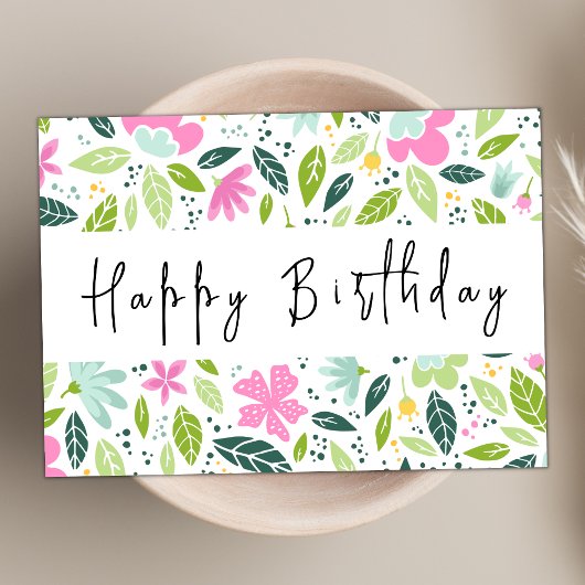 Modern Script Pastel Bloemen Elegant Gelukkige Ver Kaart