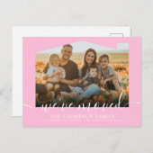 Modern Script Pastel Pink We hebben Foto's verplaa Aankondigingskaart (Voorkant / Achterkant)