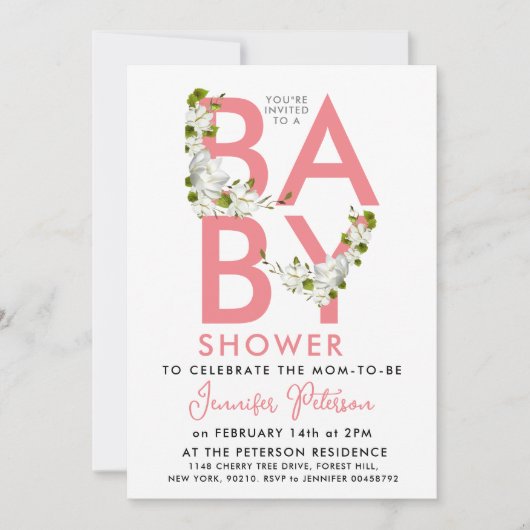 Modern Script Pastel Roze Baby shower Bloemen Kaart (Voorkant)
