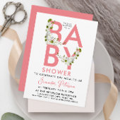Modern Script Pastel Roze Baby shower Bloemen Kaart