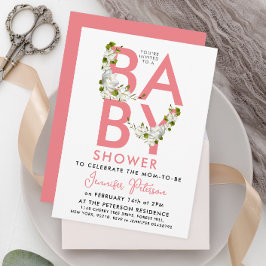 Modern Script Pastel Roze Baby shower Bloemen Kaart