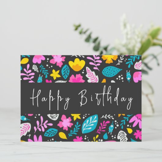 Modern Script Pastel Wildflower Gelukkige Verjaard Kaart (Staand voorkant)