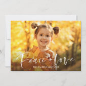 Modern Script Peace Love 3 Foto's Holiday Kaart (Voorkant)